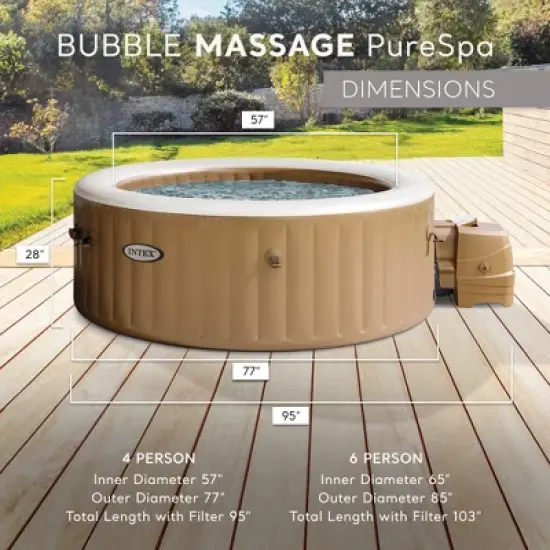 INTEX 28425EP PureSpa Bubble Massage Spa Set: Includes Energy Efficient Spa Cover &ndash; 120 Bubble Jets &ndash; 4 Person Capacity &ndash; 77" x 28" image {3}