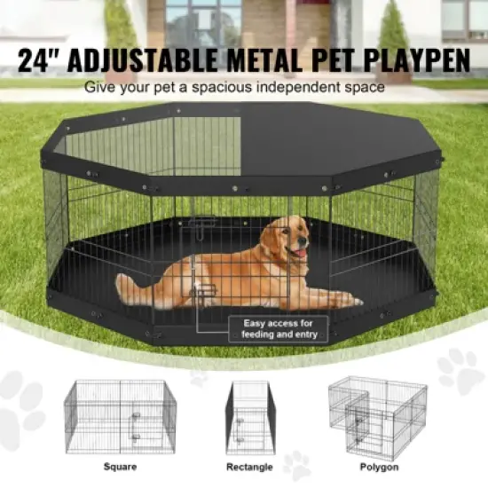 VEVOR Dog Playpen, 8 Panels Foldable Metal Dog Exercise Pen with Top Cover and Bottom Pad, 24" H Pet Fence Puppy Crate Kennel, Indoor Outdoor Dog Pen image {2}