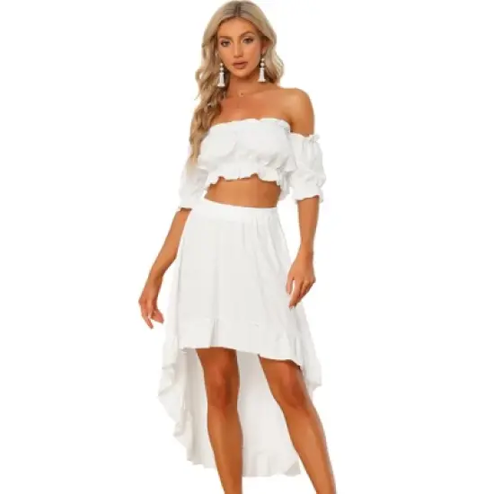Allegra K Women's Off Shoulder Crop Top and High Low Skirt Set image {5}