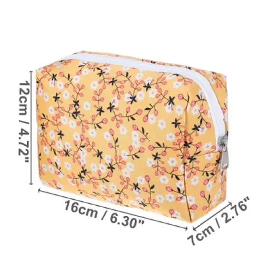 Unique Bargains Portable Flower Cosmetic Bag Yellow 1 Pc image {1}