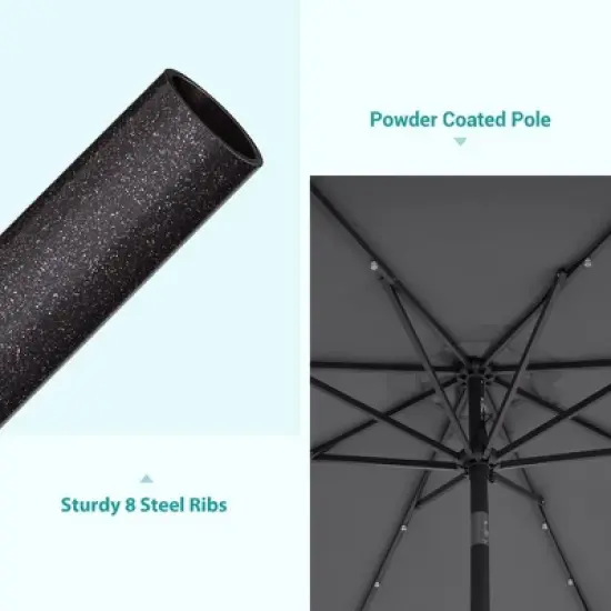 Sonkuki 9 ft Outdoor LED Round Solar Lighted Patio Market Umbrella W/Tilt, UV-Resistant Fabic for Backyard, Garden image {10}