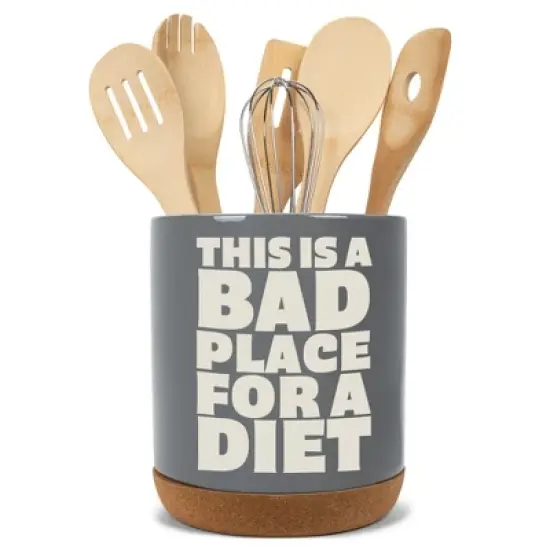 Elanze Designs Funny Diet Healthy Eating Comedic Ceramic Cork Bottom Gray Large Capacity Utensil Holder Crock for Countertop Storage, Stylish & image {4}