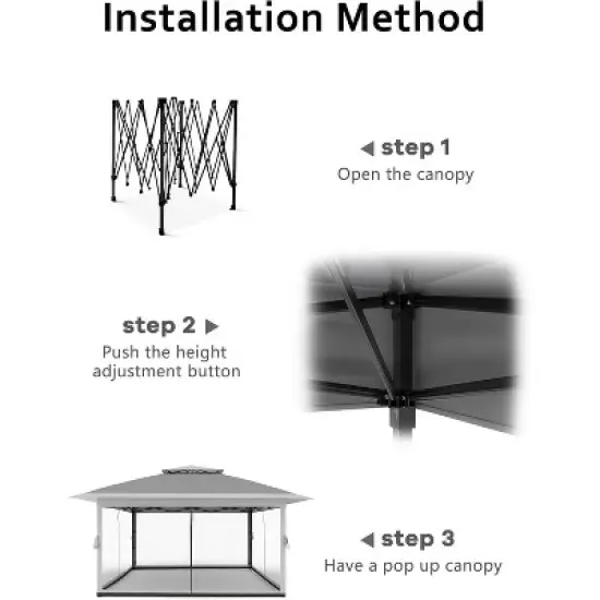 Gazebo Tent 13x13 Pop Up Instant Canopy Tent with 4 Sand Bags & Mosquito Netting for Backyard Garden Patio, Height Adjustable image {5}