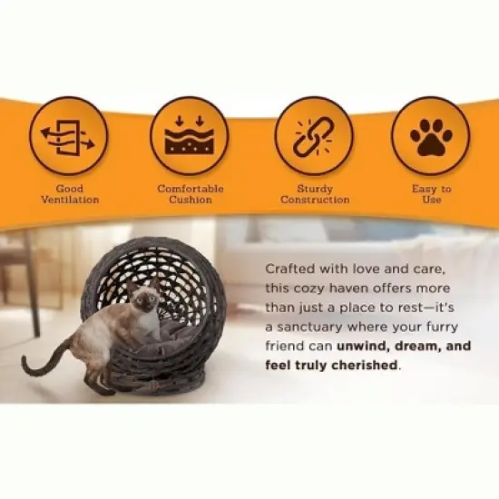 Huntley Pet Rattan Cat Bed Condo, Elevated with Round cushion image {7}