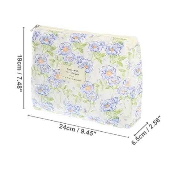 Unique Bargains Durable Medium Quilted Makeup Bag Blue Green 1 Pc image {1}