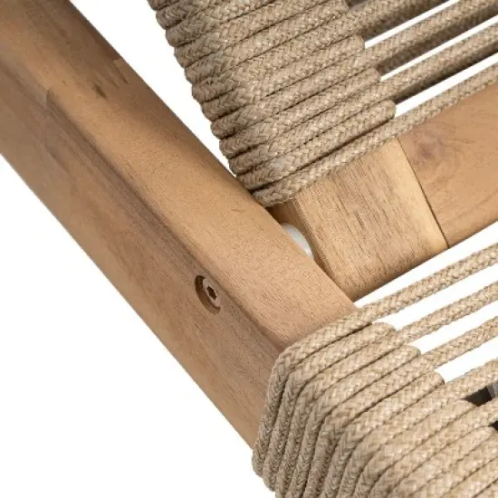 Christopher Knight Home Zane Rustic Outdoor Acacia Wood Chaise Lounge with Rope Seating (Set of 2), Teak/Beige image {6}