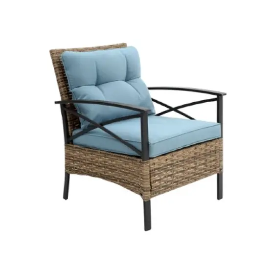 FIONECA 4-Piece Patio Sectional Low Dining Conversation Sofa Set, Rattan Wicker Outdoor Corner Furniture with Cushions image {8}