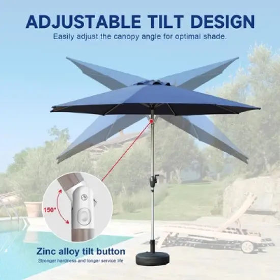 Syemin Outdoor Patio Umbrella with 8 Sturdy Ribs, Push Button Tilt and Crank, Waterproof, UV-Resistant Uitable for Garden, Blue, 108"*108"*94.44" image {4}