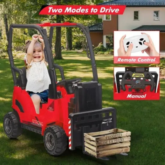 Acekool 12V Kids Electric Forklift Ride-On with Tent, Liftable Fork, Remote Control, Music & USB image {6}