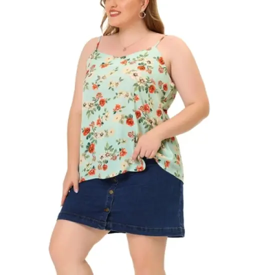 Agnes Orinda Women's Plus Size Cami Basic Camisole Foral Printed Tank Top Womens T-Shirt image {1}