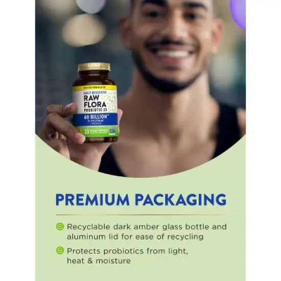 Raw Flora Probiotic with Prebiotics | 60 Billion CFU | 33 Vegan Capsules | by Nature's Truth image {6}
