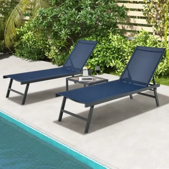 Tangkula 3pcs Patio Chaise Lounge Set Aluminum Recliner Chair Table Outdoor Adjust image {8}