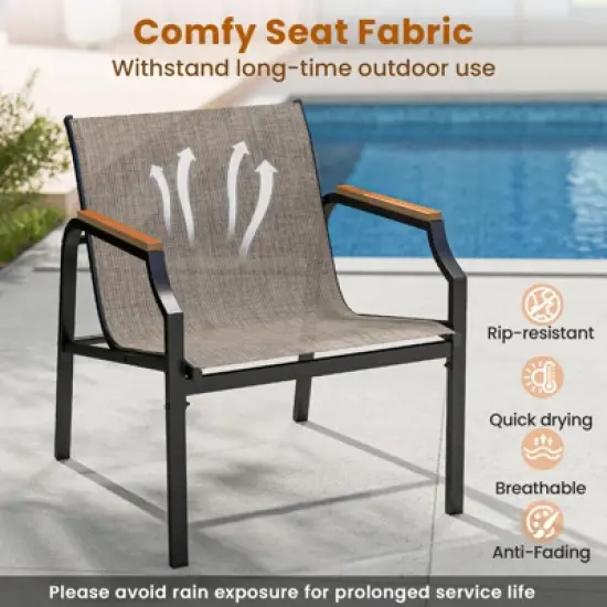 Tangkula 3 PCS Outdoor Chair Set Metal Frame Armchair & Table w/ Breathable Fabric Seat image {4}