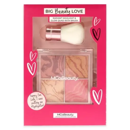 Big Beauty Love Radiant Highlight and Glow Quad With Brush by MCoBeauty for Women - 2 Pc 0.705oz Highlighter, Brush image {4}