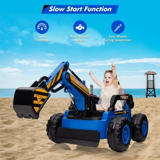 Kids Ride On Electric Excavator Digger Car with Remote Control & Digging Arm, 12V 10Ah Battery, 360&deg; Rotation Riding Toy image {4}