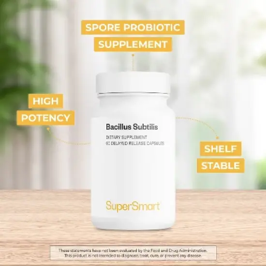 SuperSmart Bacillus Subtilis 3 Billion CFU per Day (High Potency) - Spore Probiotic Supplement | Non-GMO & Gluten Free - 60 DR Capsules image {2}