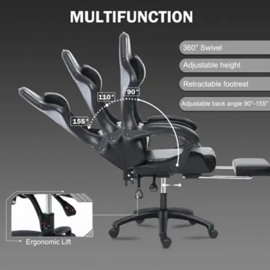 KTMBDW Gaming Chair, Computer Chair with Footrest and Lumbar Support,Height Adjustable Game Chair with 360&deg;-Swivel Seat and Headrest for Office,Gaming image {3}
