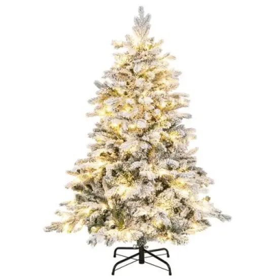 Costway 4.5FT/6FT/7 FT Pre-Lit Flocked Christmas Tree Hinged w/ 120/260/300 LED Lights & 757/1415/1687 Branch Tips image {10}