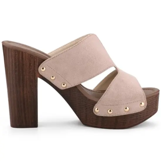 Allegra K Women's Faux Suede Platform High Block Heel Slides Sandals image {6}