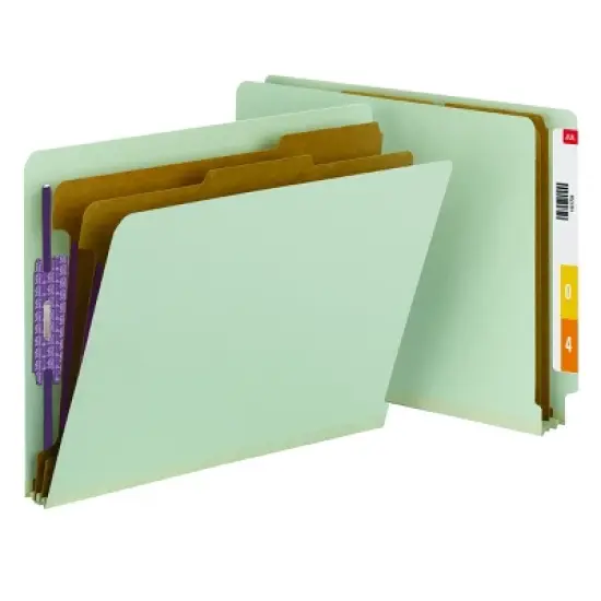 Smead End Tab Pressboard Classification File Folder with SafeSHIELD  Fasteners, 2 Dividers, Gray/Green (26810) image {7}