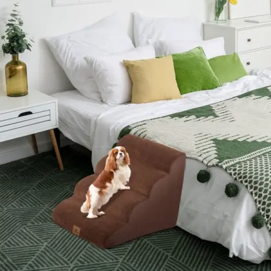 4 Tiers Foam Dog Ramps/Steps Non-Slip Dog Steps for Beds Or Couches with Brush Coffee/Gry image {1}