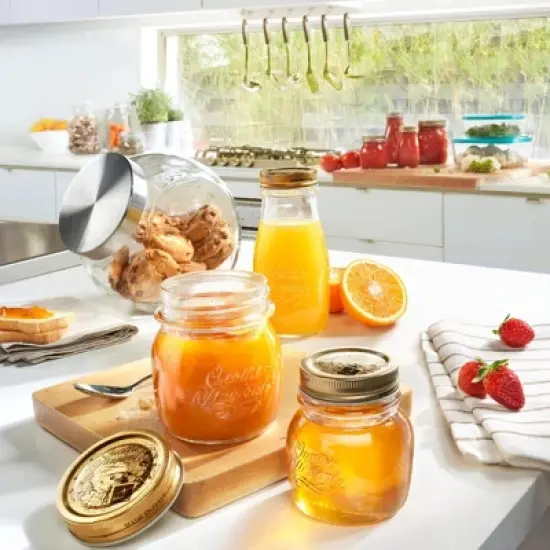 Bormioli Rocco Quattro Stagioni Bottles &ndash; 6.75 Oz. Glass Jars with Twist Top Lids, Embossed Beehive Design  &ndash; Made in Italy (Set of 4) image {2}