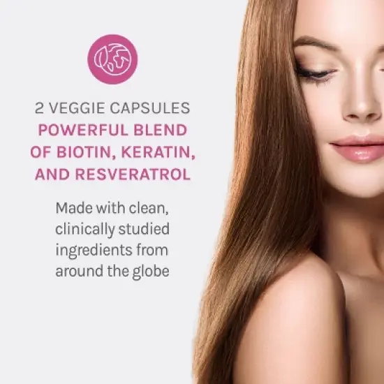 Reserveage Beauty, Keratin Hair Booster with Biotin & Resveratrol, Hair and Nail Growth Supplement for Men and Women image {3}