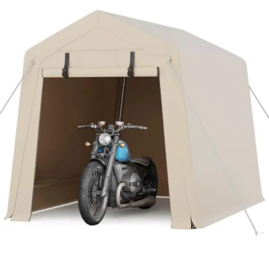 6x6 FT Portable Storage Shed, 240G Waterproof PE Tarp w/2 Zipper Doors & Vents, UV-Resistant Shelter for Motorcycle, Tools, Firewood image {8}