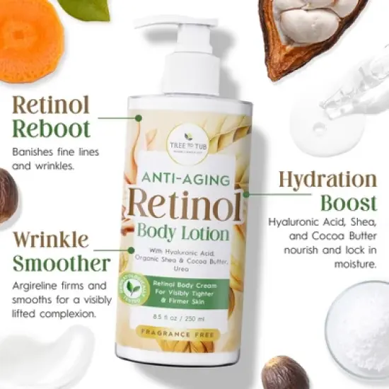 Tree To Tub Retinol Body Lotion - Hydrating Retinol Body Cream, Retinol Firming Cream w/ Hyaluronic Acid & Shea Butter, Body Lotion for Crepey Skin image {4}