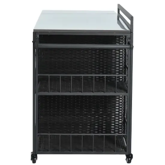 Cesicia 63.9" W Outdoor Kitchen Storage Island with Foldable Side Tabletop, Ample Storage Space, Bottle Opener for Outside BBQ, Patio, Dark Brown image {2}