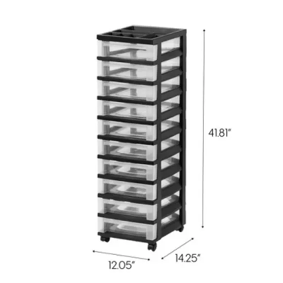 IRIS USA Plastic Rolling Storage Cart with Drawers image {6}