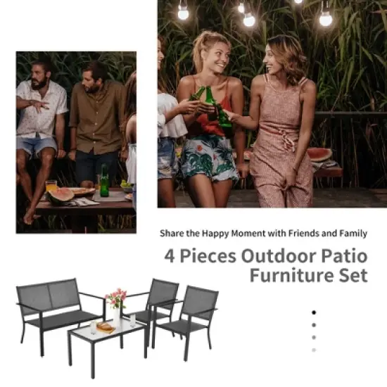Costway 4 PCS Patio Furniture Set Sofa Coffee Table Steel Frame Garden image {7}