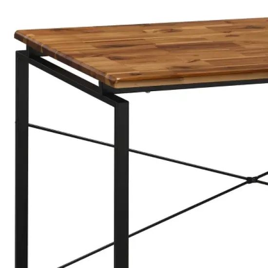 GlasFlength Desks Metal Frame Rustic Computer Desk Gaming Desk Home Office Desk Simple Design for Small Spaces, Brown, 47.5"*22.5"*28.5" image {2}