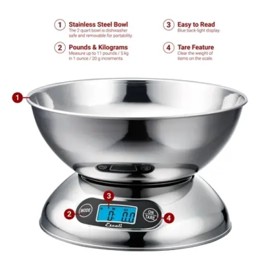 Escali Rondo Stainless Steel Scale: Food Scale for Kitchen, Backlit Display, 11 lb Capacity, Battery Included image {1}