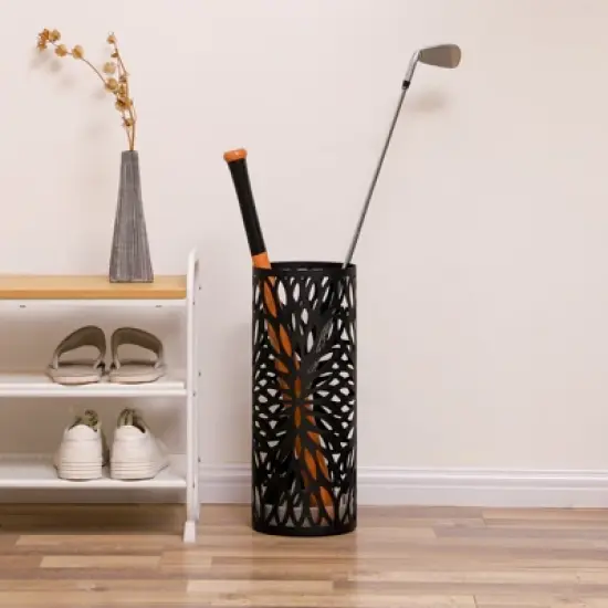 SONGMICS Umbrella Stand, Umbrella Holder, Steel Round Umbrella Rack Organizer Freestanding, for Canes Walking Sticks, Black image {6}