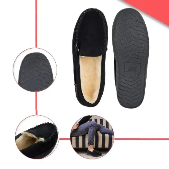 Alpine Swiss Yukon Mens Genuine Suede Shearling Slip On Moccasin Slippers image {3}