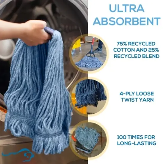 Bison Life Blended Loop End Wet Mop Head Replacement Refills - 1.25" Universal Headband - Pack of 3 image {2}
