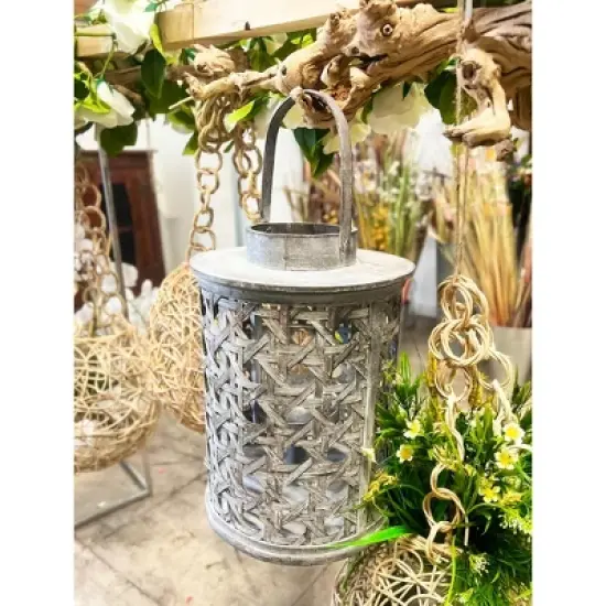 Essential Decor & Beyond 14.5&rdquo; Distressed Gray Bamboo Lantern With Handle image {4}