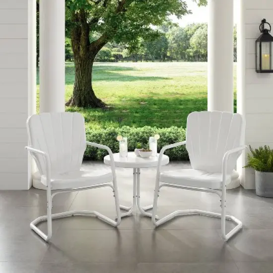 Ridgeland 3pc Outdoor Seating Set - White - Crosley image {2}
