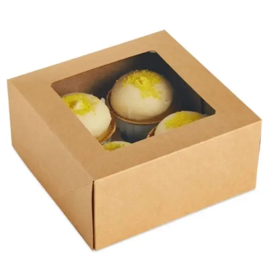 Juvale 24 Pack Cupcake Containers with Windows, 6x6 Boxes with 4 Count Inserts for Muffins (Kraft Paper) image {4}