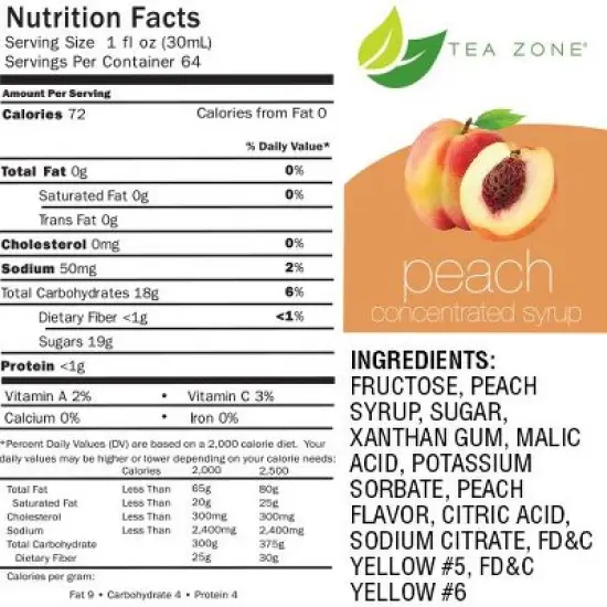 Tea Zone Peach Fruit Syrup 64 Oz. image {1}