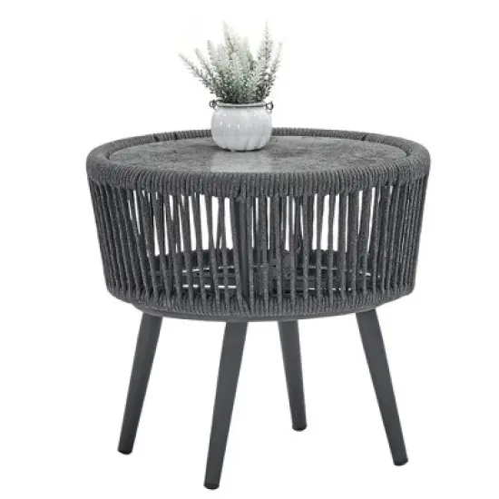 3pc Outdoor Wicker Conversation Set with Cushions - Dark Gray - GODEER image {12}