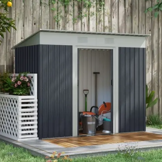 CAVINAS 6' x 4' Outdoor Storage Shed with Double Sliding Doors and 2 Air Vents for Backyard, Patio image {6}