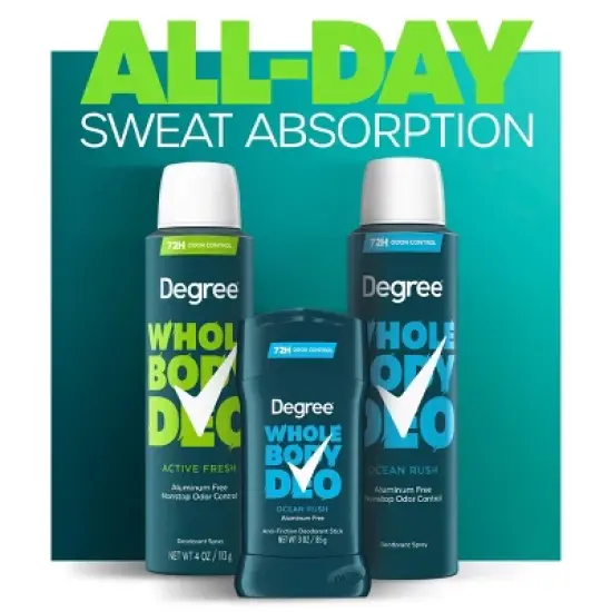Degree 72H Odor Protection Whole Body Deodorant Spray for Men Active Fresh - Aluminum Free 4oz image {5}