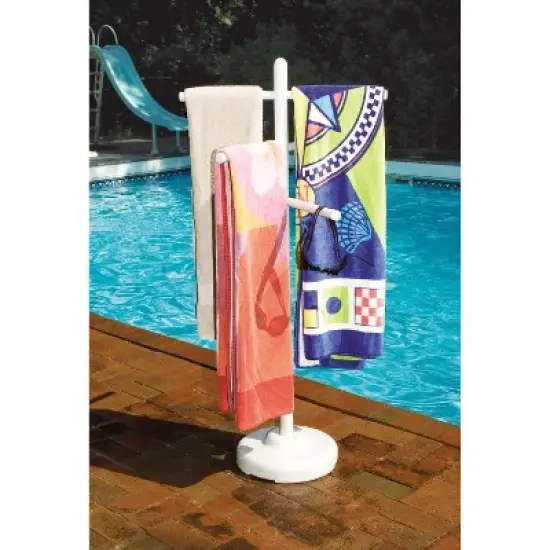 Swimline HydroTools Swimming Pool Towel Hanger Rack Poolside Organizer 51" - White image {2}
