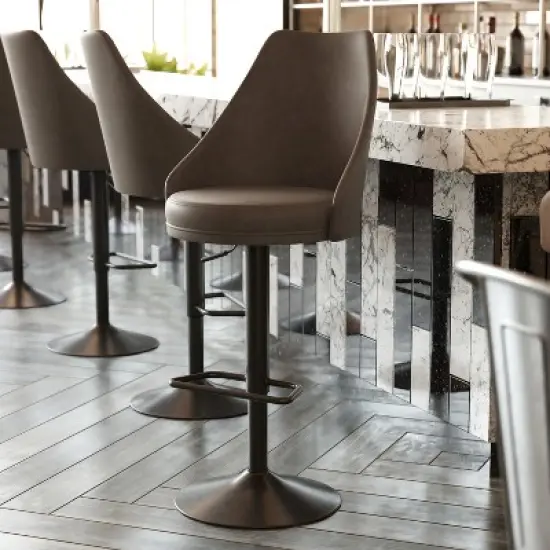 Flash Furniture Chrishelle Set of 2 Commercial Adjustable Height Barstools with Upholstered Tufted Seats and Pedestal Base with Footring, Black image {3}