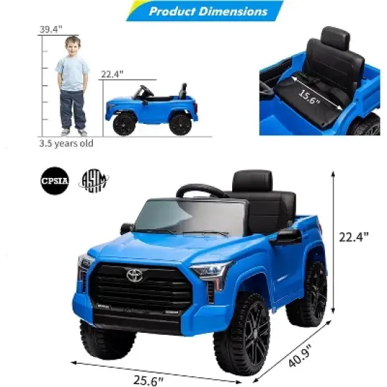 12V Licensed Toyota Tundra Kids Electric Truck, Battery-Powered Off-Road Ride-On Car with Remote Control, 3 Speeds, LED Lights, MP3, Ages 3-6 image {1}