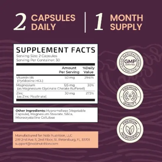 High Absorption Zinc and Magnesium Supplement with Vitamin B6, Women&rsquo;s Hormone Balance, Menstrual Cycle & Immune Support Capsule, Nobi Nutrition, 60ct image {2}