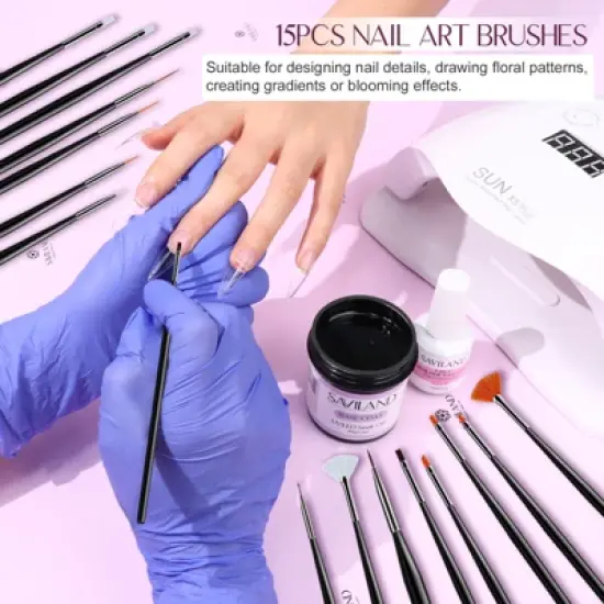 Saviland Complete Nail Art Kit - 55PCS Acrylic Brush, Dotting Tools & Nail File Set for Salon, DIY Home Manicure (Size: 55 Count) image {3}