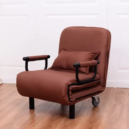 Costway Convertible Sofa Bed Folding Arm Chair Sleeper Leisure Recliner-Brown image {2}